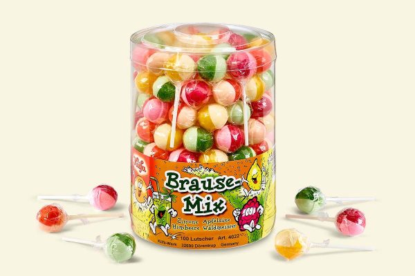 Fizzy Mix transparent jar with 100 lollies (lollipops)