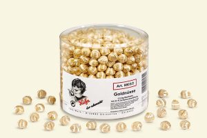 Transparent jar with 1.5 kg Küfa Golden Nuts with chocolate cream filling