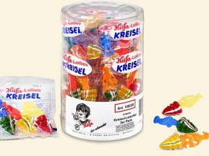 transparent jar with 20 bags Küfa Spinning Top Fruit self-service pack with 3 lollies