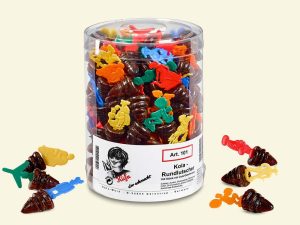 transparent plastic jar with 100 Spinning Top Cola lollipops by Küfa