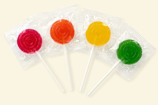 Küfa Fruit-Lolly lollipop in 4 different fruit flavours cherry, orange, lemon and apple