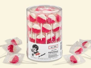 a transparent plastic jar with 100 Küfa Fizzy Pops (lollies/lollipops)