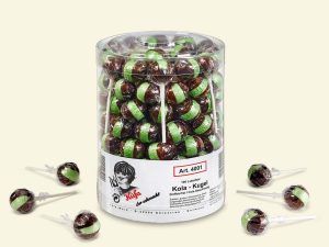 transparent plastic jar with 100 Küfa Cola Ball lollies
