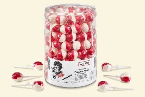 transparent plastic jar with 100 Küfa Fizzy Ball lollies