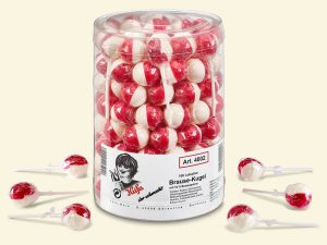 transparent plastic jar with 100 Küfa Fizzy Ball lollies
