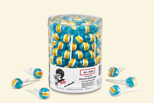 Klarsichtdose mit 100 Küfa Zitrone-Eis-Lollies (Lutsher)