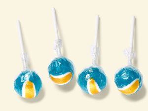 Küfa Lemon-Ice-Ball blue-yellow-white ball-shaped lolly with lemon ice taste