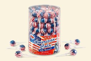 transparent plastic jar with 100 lollipops Küfa American Cola with Sherbet Powder