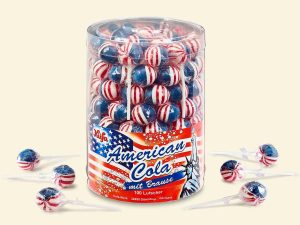 transparent plastic jar with 100 lollipops Küfa American Cola with Sherbet Powder