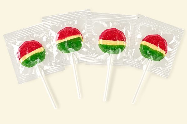 4 Kuefa Lillipop lolly red-yellow-green striped lollipops with apple flavour