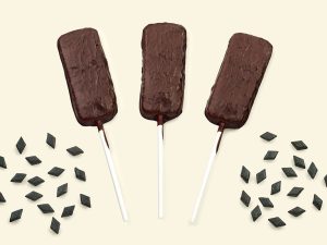 3 Küfa Friesen-Lolly, chocolate-coated, with salmiac pastilles - lollipops with salmiac salt, licorice powder, salmiac pastilles, coated with fine dark chocolate