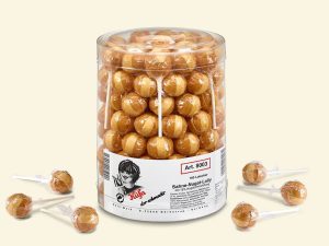 transparent plastic jar with 100 Küfa Cream-Lolly with Nougat-Filling (hazelnut cream)