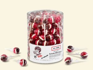 transparent plastic jar with 100 Küfa Choco-Mint ball lollies