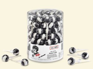 100 Küfa Alster Ball lollipops in a transparent plastic jar